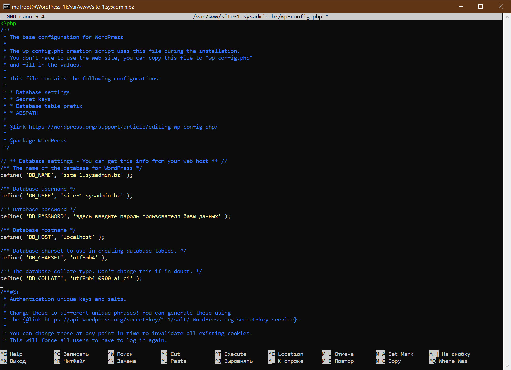 Редактируем файл конфигурации WordPress wp-config